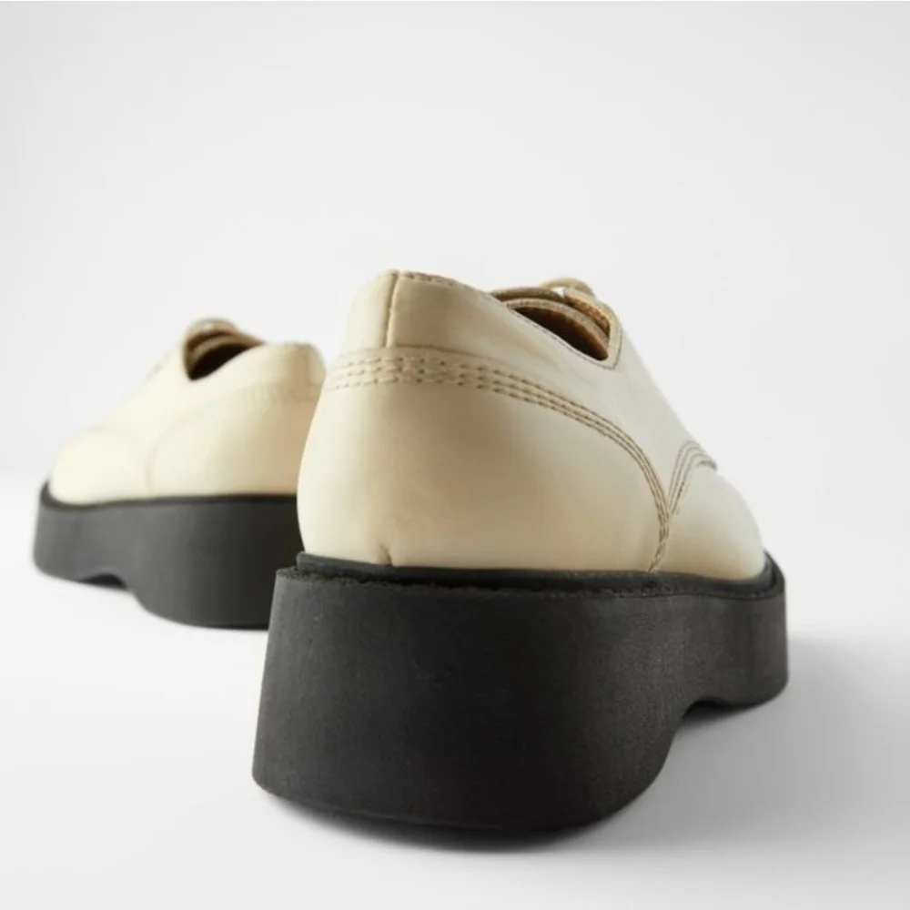 Zara Leather Lace Up Derby Shoes Off White New Size EU38 US 7 - Picture 4 of 6